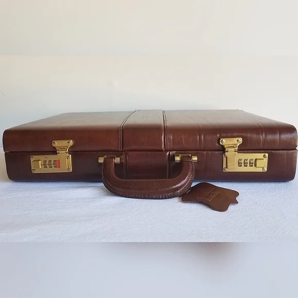 Vintage Genuine Leather Briefcase Attache Document Case - Picture 2 of 16